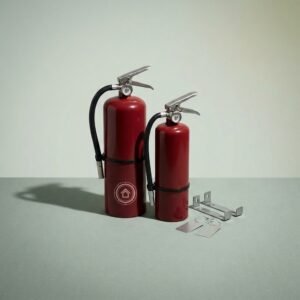 Extinguisher pair, kitchen and garage — 2.5 lb + 5 lb, brackets, tags