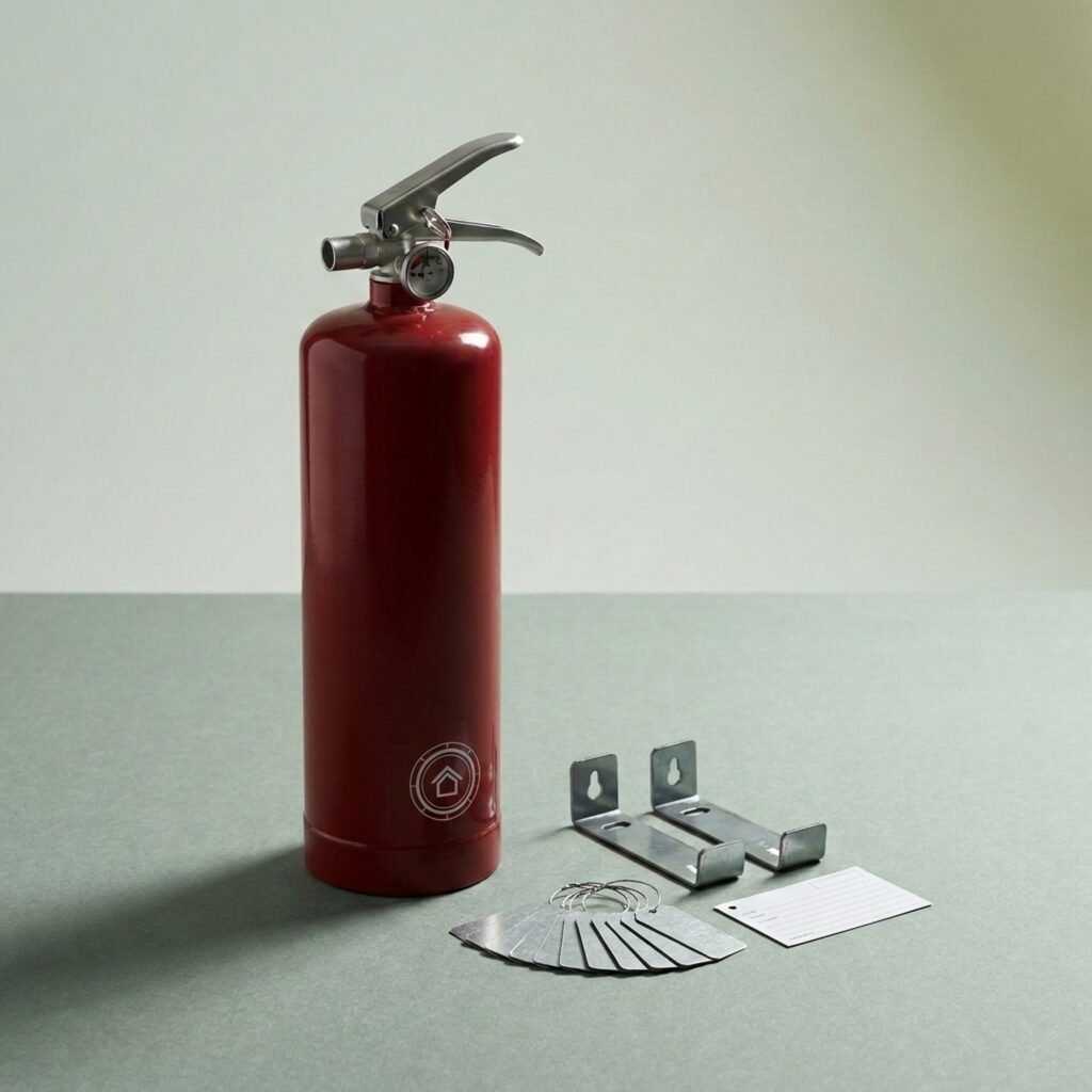 Extinguisher bracket and service tag kit — 2 steel brackets, 10 tags, inspection card