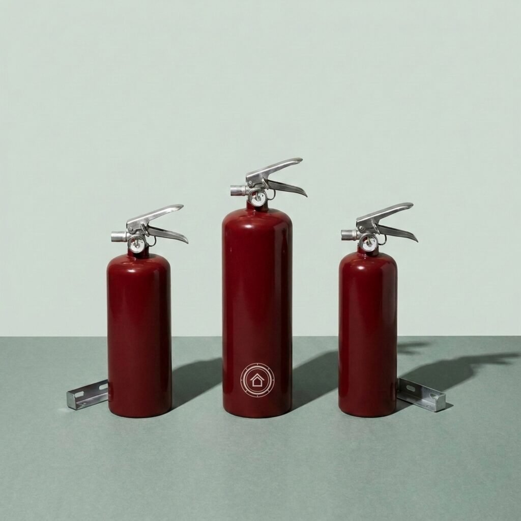 Extinguisher set: kitchen, garage, vehicle — 2.5 lb + 5 lb + 2 lb, brackets included
