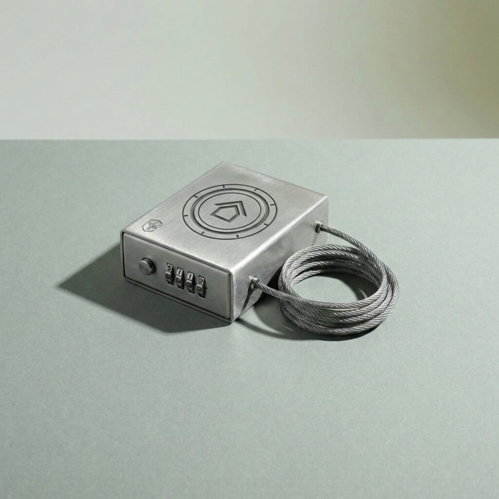 Portable lockbox with cable — Steel, 4-digit, 4 ft cable