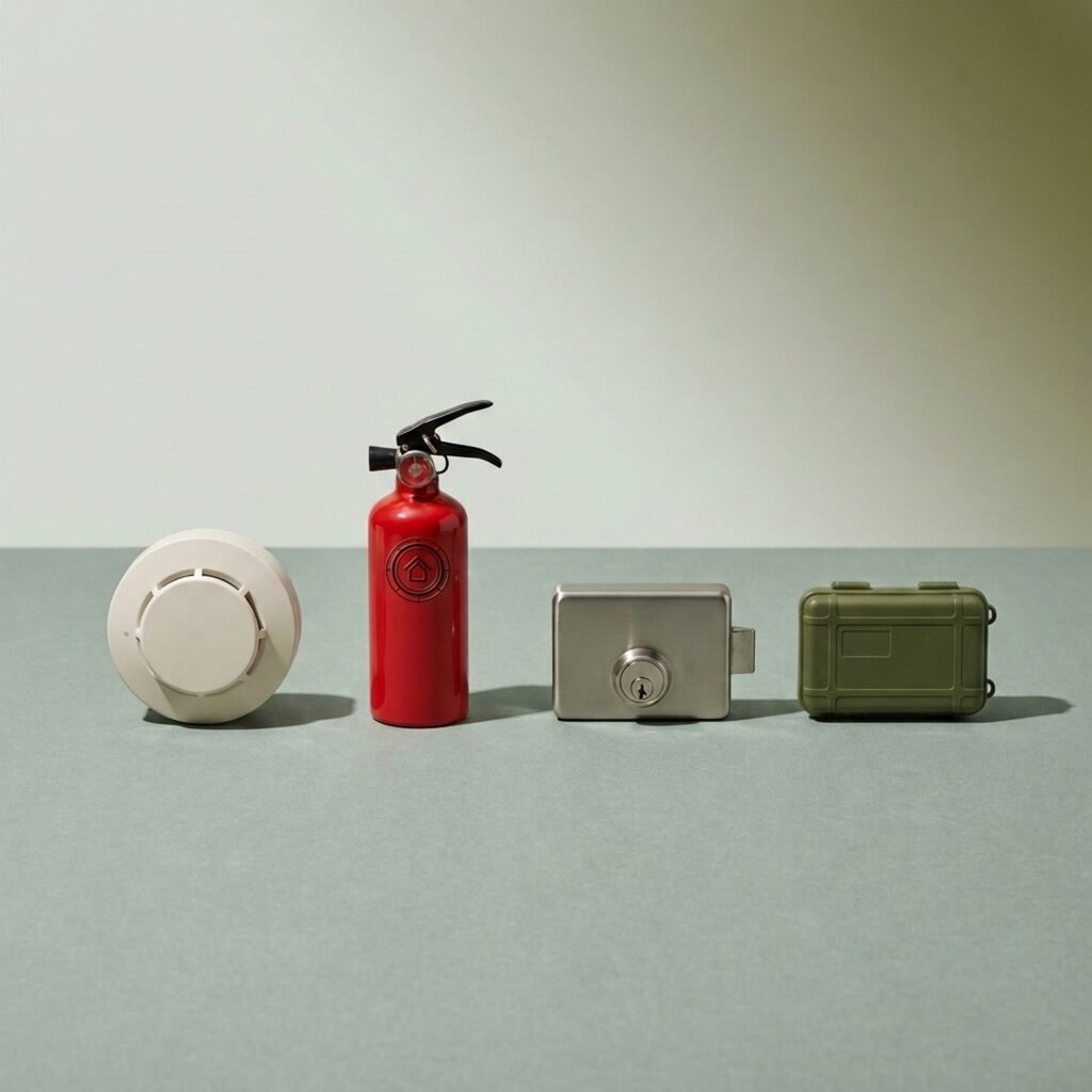 New-build handover package — 6 interlinked alarms, gas, leak, extinguishers