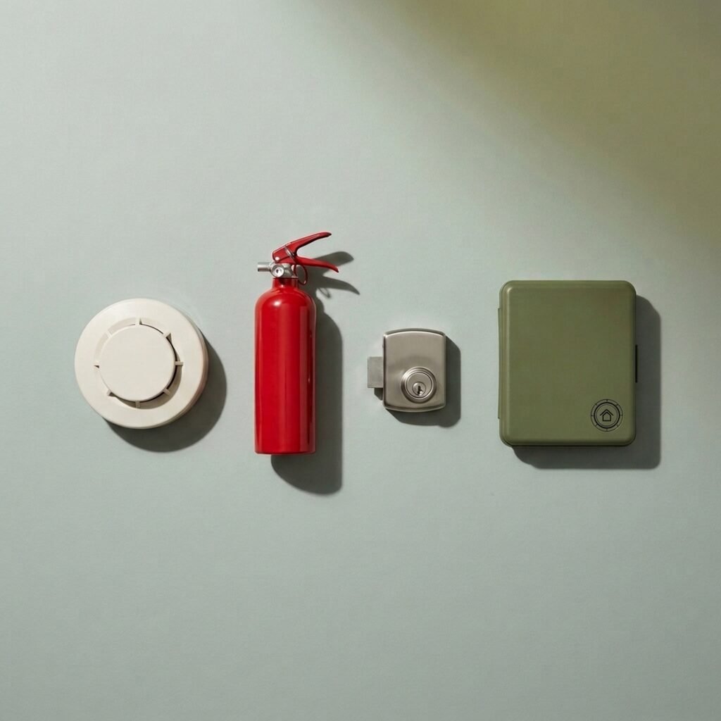 Rental property package, per unit — Alarms, extinguisher, kit, records card