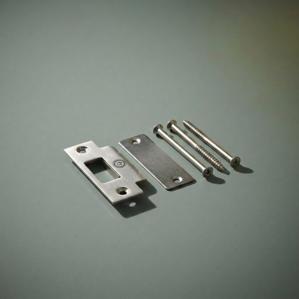 Door strike reinforcement kit — 16-gauge steel, 3 in screws